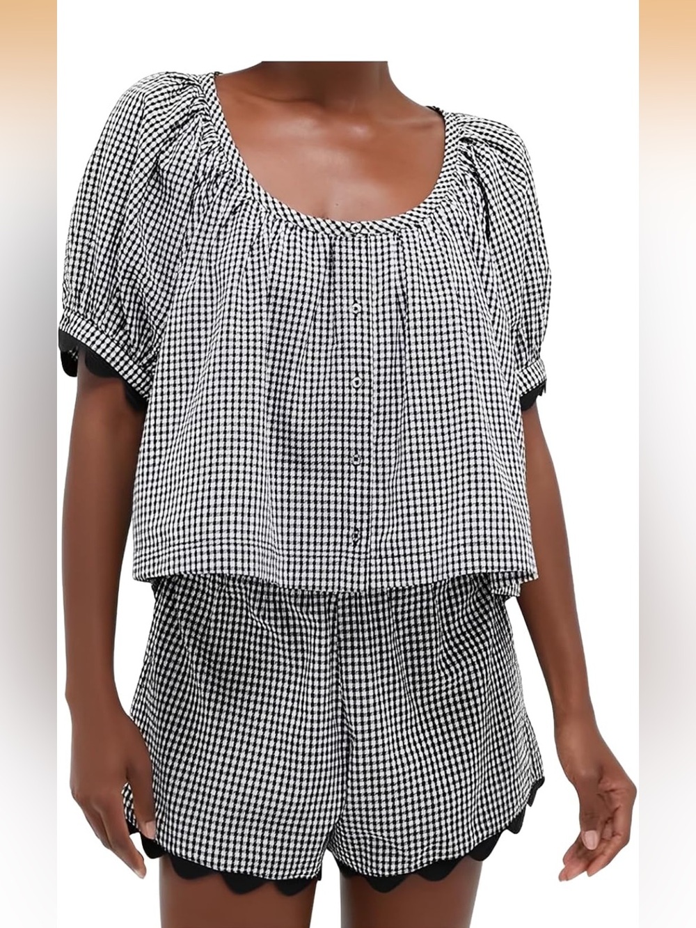 NWT Puff Sleeve Gingham Top & Shorts Set Size XL